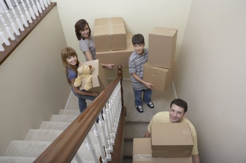 Organised boxes and furniture in household storage